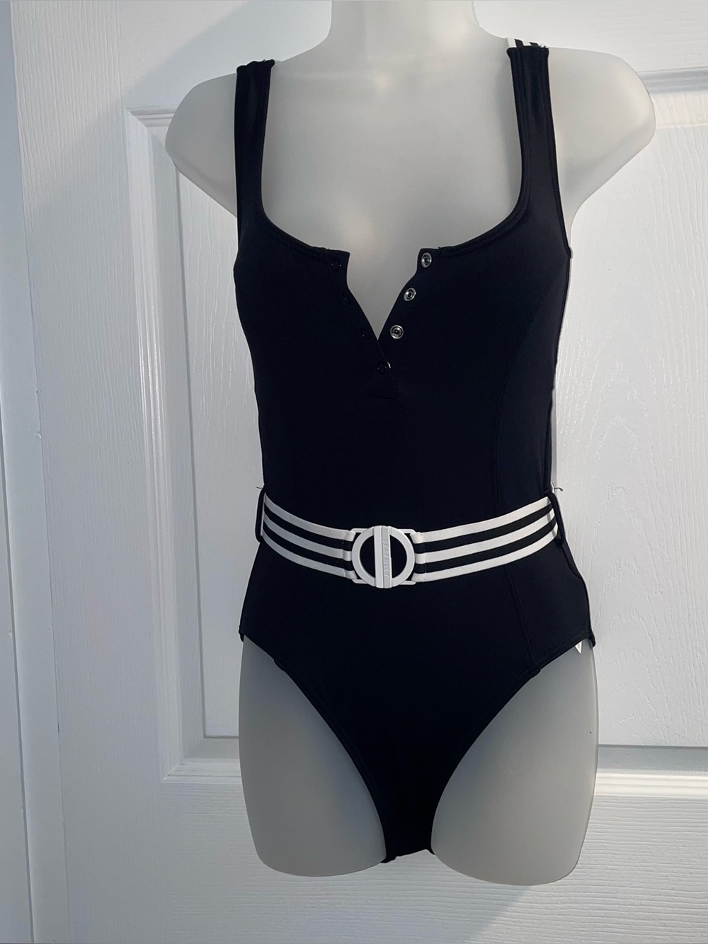 NWOT Seafolly Maillot Black Belted Snap One-Piece Swimsuit